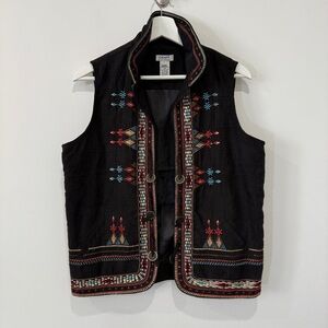 Graff Southwestern Style Black Vest with Colorful Embroidery Size M